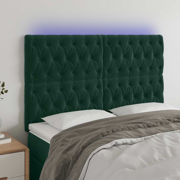 vidaXL Čelo postele s LED tmavozelené 144x7x118/128 cm zamat