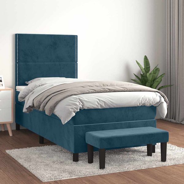 vidaXL Posteľný rám boxsping s matracom tmavomodrý 90x200 cm zamat