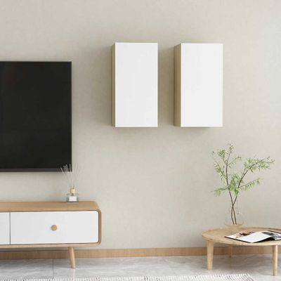 vidaXL TV skrinky 2 ks, biela+sonoma 30,5x30x60 cm, kompozitné drevo
