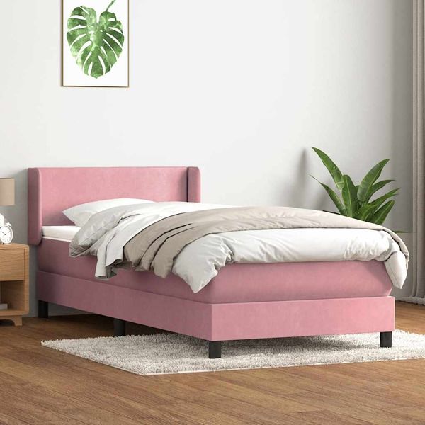 vidaXL Posteľný rám boxsping s matracom ružový 100x220 cm zamat