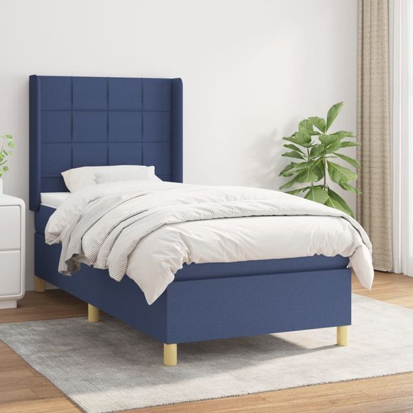 vidaXL Posteľný rám boxspring s matracom modrý 90x200 cm látka