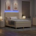 vidaXL LED box s pružinami s čelnou doskou Krémová 140 x 190 cm látka