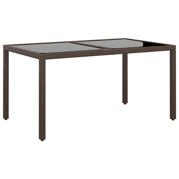 vidaXL Záhradný stôl 150x90x75 cm tvrdené sklo a polyratan hnedý