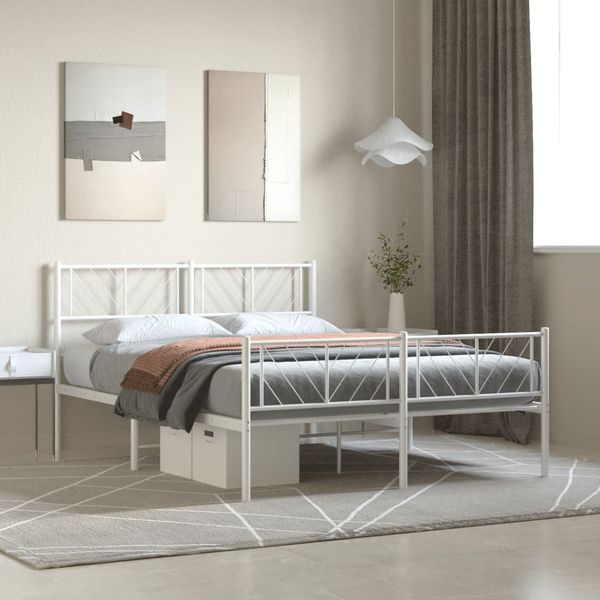 vidaXL Kovový rám postele s čelom a podnožkou biely 140x190 cm