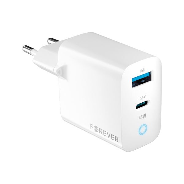 Nabíjačka Forever TC-06-45AC GaN PD QC 1x USB-C 1x USB 45W biela