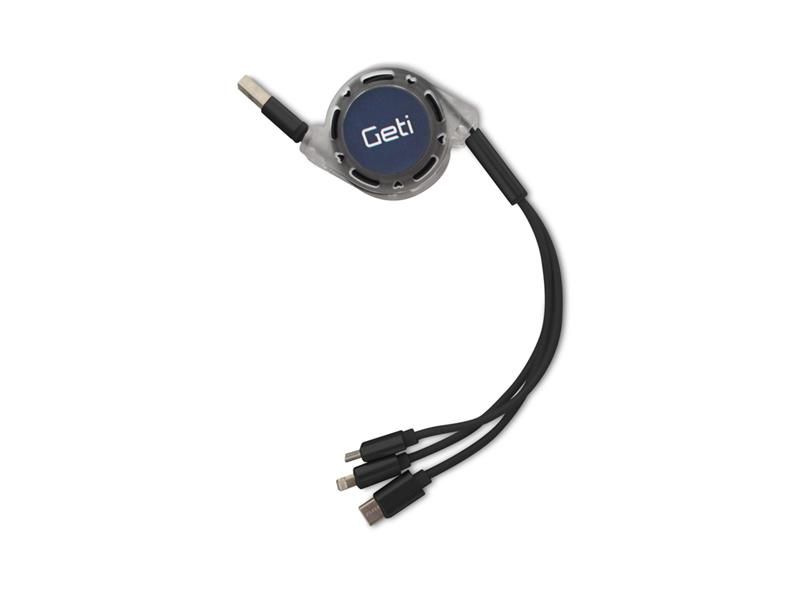 Kábel GETI GCU 01 USB 3v1 čierny samonavíjacie