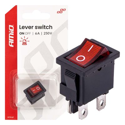 Prepnúť kolískový s červeným podsvietením 6A 250V AMiO-04439