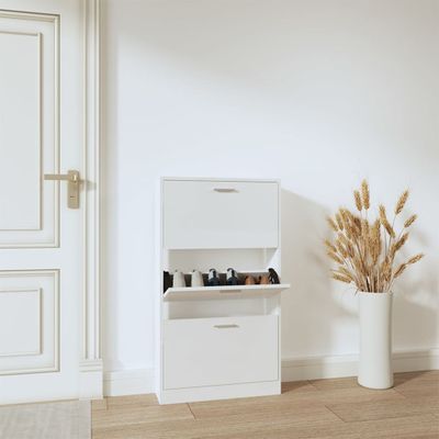 vidaXL Botník biela, vysoký lesk 59x17x108 cm spracované drevo