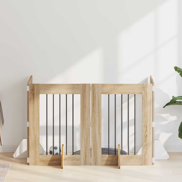 vidaXL Brána pre psov so stojanmi 4 pcs Dub sonoma 60 x 80 cm