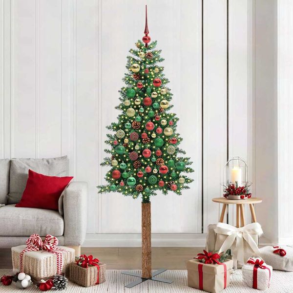 vidaXL Úzky vianočný stromček s 300 LED-i so stojanom Zelená 210 cm