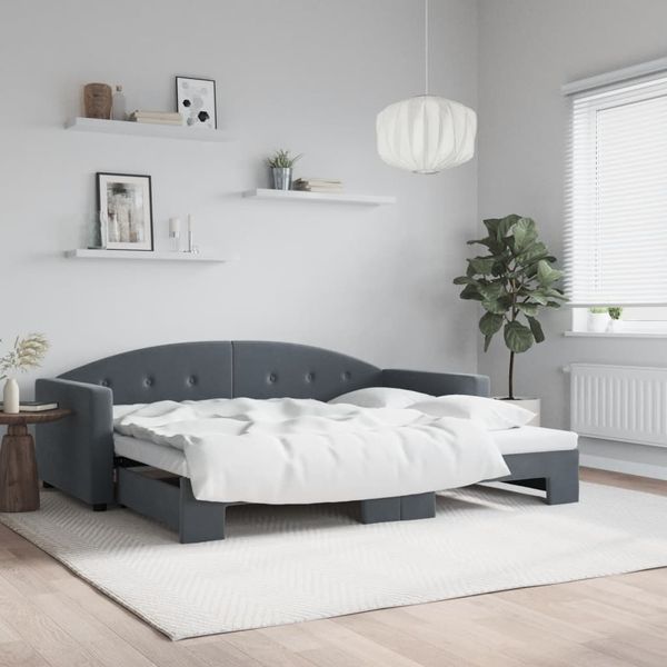 vidaXL Denná posteľ s rozkladacou posteľou tmavosivá 90x200 cm zamat