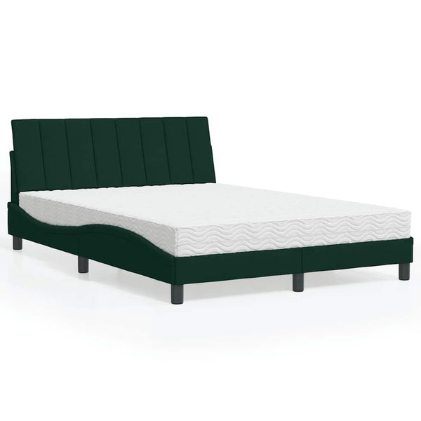 vidaXL Posteľ s matracom Hanko tmavozelený 140x190 cm zamat