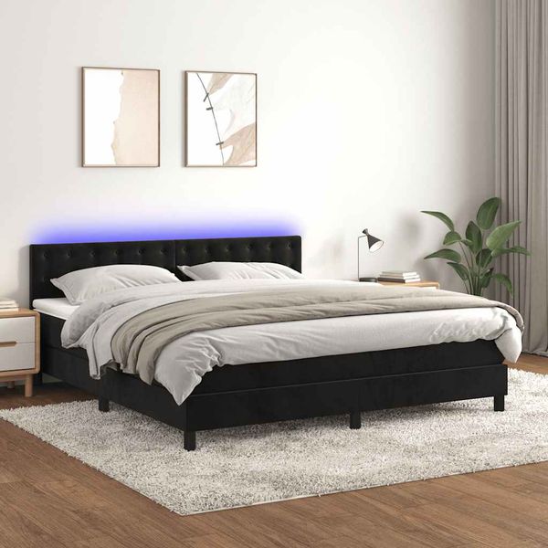 vidaXL Posteľ boxsping s matracom a LED čierna 180x200 cm zamat