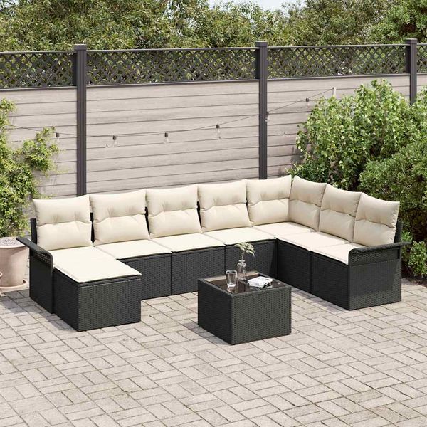 vidaXL Súprava záhradných pohoviek s vankúšom 9 pcs Čierna Poly ratan