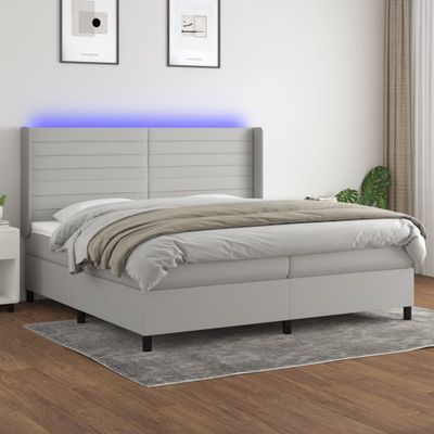 vidaXL Posteľ boxsping s matracom a LED bledosivá 200x200 cm látka