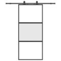 vidaXL Posuvné dvere s kovaním čierne 90x205 cm tvrdené sklo