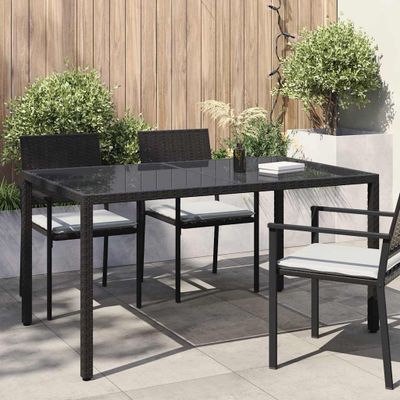 vidaXL Záhradný stôl 150x90x75 cm tvrdené sklo a polyratan čierny