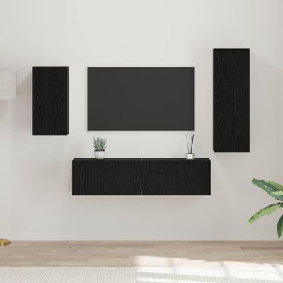 vidaXL Zostava TV skriniek Nástenný 4 pcs Čierny dub Kompozitné drevo