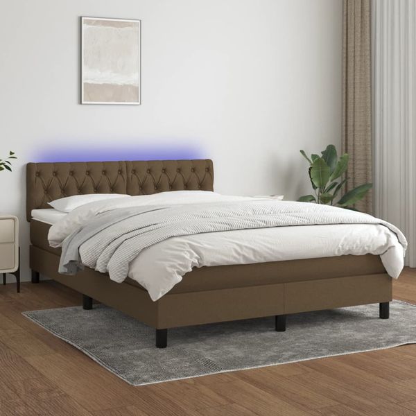 vidaXL Posteľ boxsping s matracom a LED tmavohnedá 140x190 cm látka
