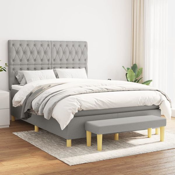 vidaXL Boxspring posteľ s matracom bledosivý 140x190 cm látka