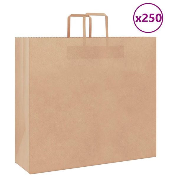 vidaXL Papierové tašky 250 ks s rúčkami, hnedá, 54x15x49 cm