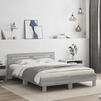 vidaXL Posteľný rám s čelom sivý sonoma 140x190cm kompozitné drevo