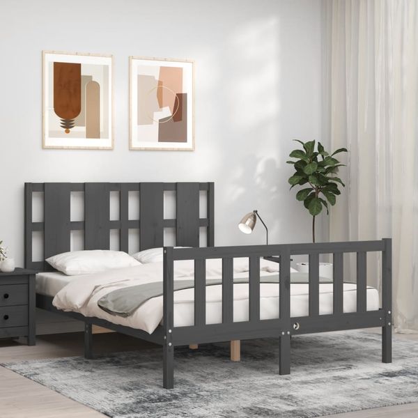 vidaXL Rám postele s čelom sivý 140x190 cm masívne drevo