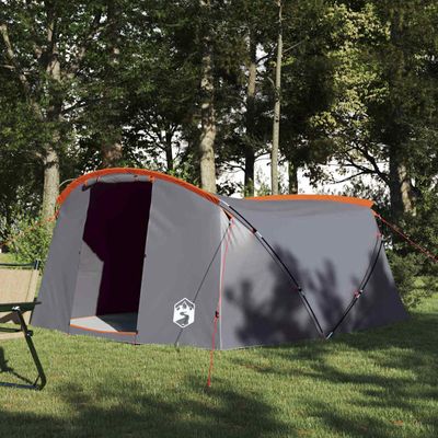vidaXL Tunelový stan pre 4 osoby Šedá a oranžová 318 x 275 x 140 cm