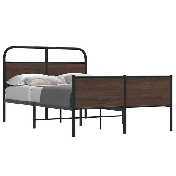 vidaXL Posteľný rám bez matraca 135x190 cm hnedý dub kompozitné drevo