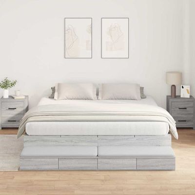 vidaXL Rám postele s úložným prostorem so zásuvkou Sivý Sonoma 180 cm