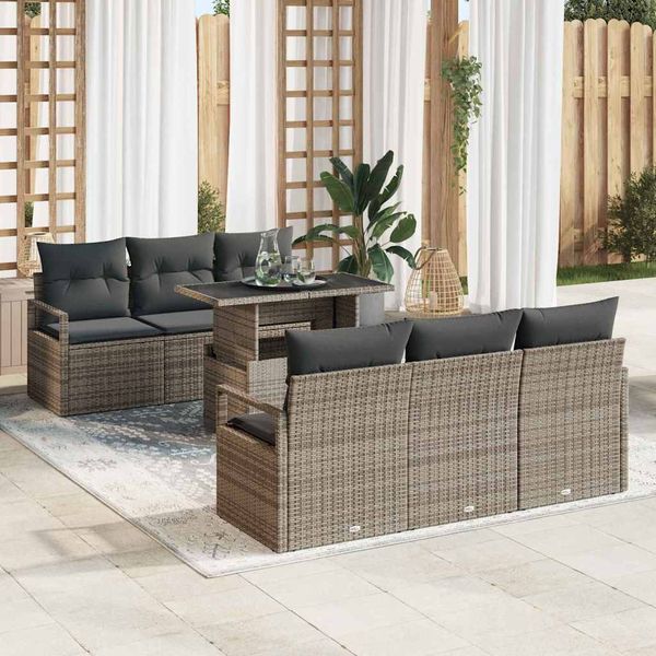 vidaXL Súprava záhradných pohoviek s úložiskom 7 pcs Sivá polyratan