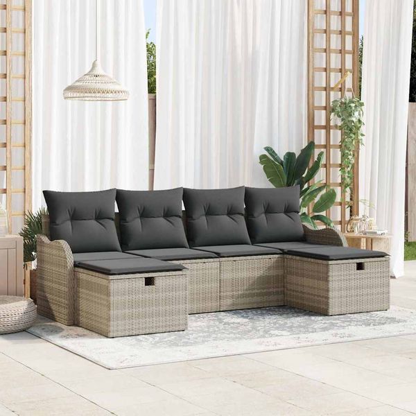 vidaXL Súprava záhradných pohoviek 6 pcs Svetlosivá Poly ratan