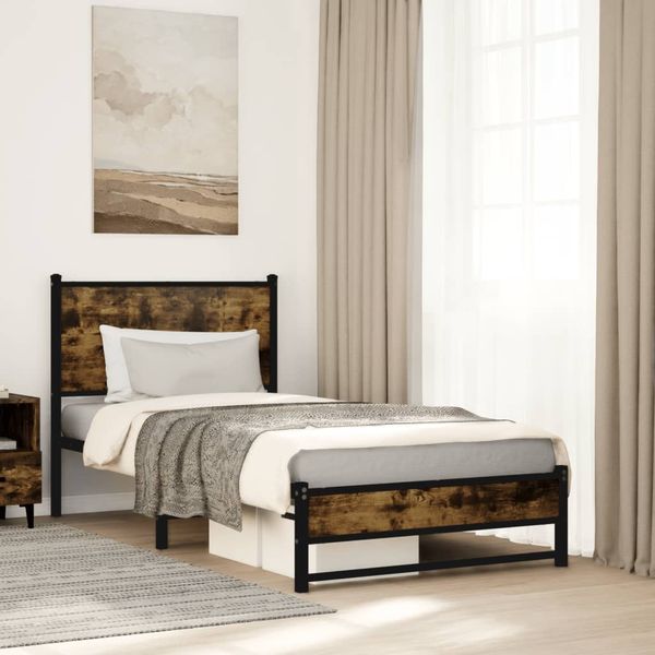 vidaXL Kovový posteľný rám bez matraca dymový dub 80x200 cm