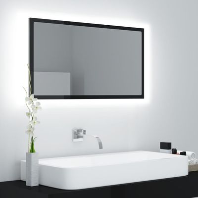 vidaXL LED kúpeľňové zrkadlo lesklé čierne 80x8,5x37 cm akryl