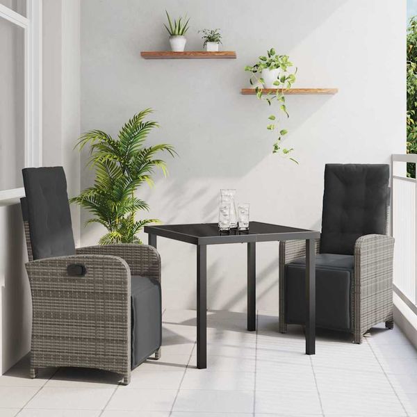 vidaXL Záhradný jedálenský set s vankúšom 3 pcs Sivá polyratan