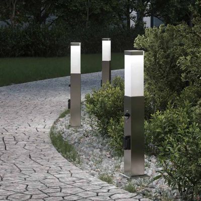 vidaXL Stĺpikové svetlá so senzorom a zásuvkou 3 ks 50 cm nehrdzavejúca oceľ IP44