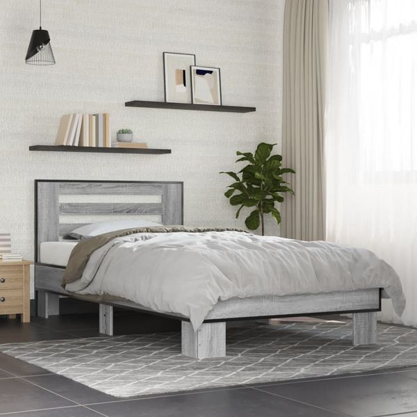 vidaXL Posteľný rám sivý sonoma 90x190 cm kompozitné drevo a kov