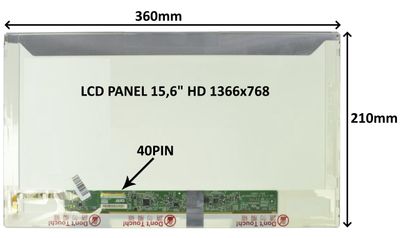 LCD PANEL 15,6'' HD 1366x768 40PIN LESKLÝ / SKRUTKOVANIE Z BOKOV