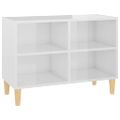 vidaXL TV stolík nohy z masívneho dreva lesklý biely 69,5x30x50 cm