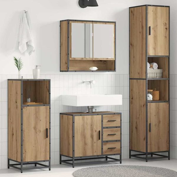 vidaXL Sada kúpeľňového nábytku 4 pcs Remeselný dub Kompozitné drevo