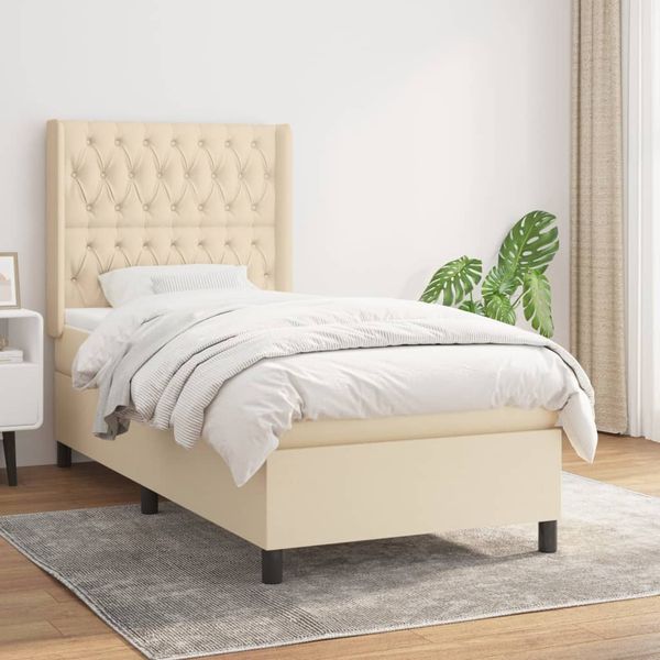 vidaXL Posteľný rám boxspring s matracom krémový 90x190 cm látka