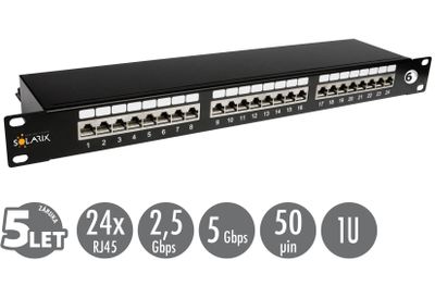 19'' patch panel Solarix 24 x RJ45 CAT6 STP čierny 1U SX24-6-STP-BK