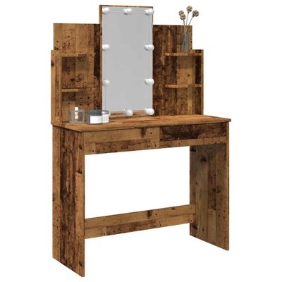 vidaXL Toaletný stolík s LED svetlami staré drevo 96x40x142 cm