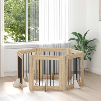 vidaXL Brána pre psov so stojanmi 6 pcs Dub sonoma 80 x 80 cm