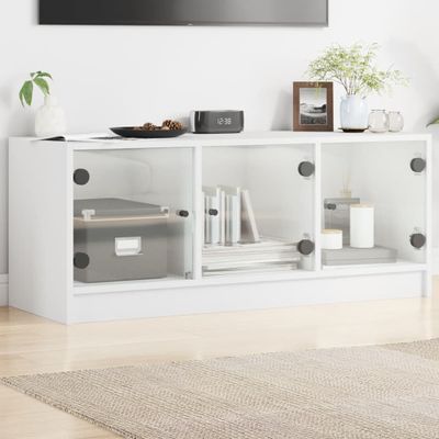 vidaXL TV skrinka so sklenenými dvierkami biela 102x37x42 cm