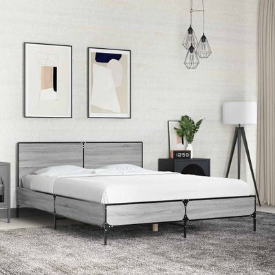 vidaXL Posteľný rám sivý sonoma 140x190 cm kompozitné drevo a kov