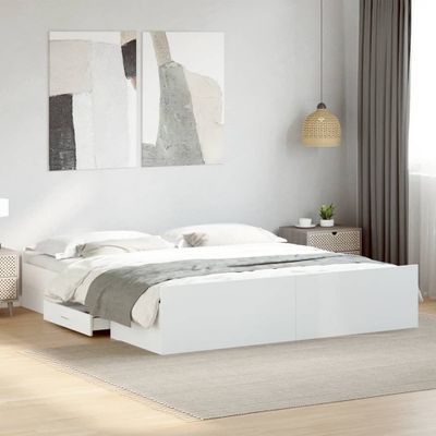 vidaXL Posteľný rám so zásuvkami biely 200x200 cm kompozitné drevo