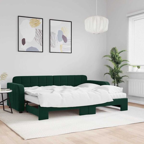 vidaXL Rozkladacia denná posteľ s matracmi tmavozelená 80x200 cm zamat