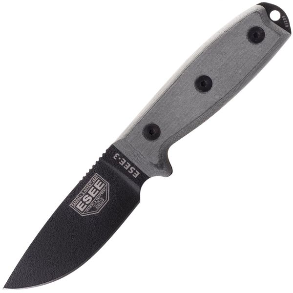 ESEE-3PM-B Model 3  všestranný nôž 9,8 cm, čierna, šedá, Micarta, čierne Zytel puzdro