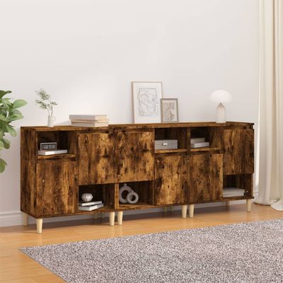 vidaXL Komody 3 ks dymový dub 60x35x70 cm kompozitné drevo